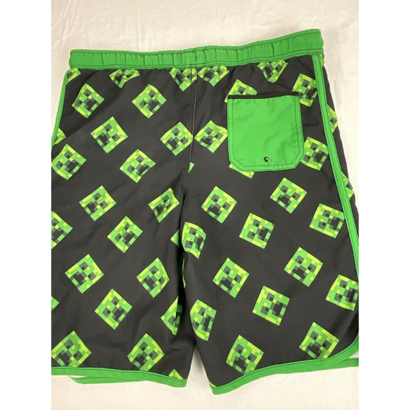 Minecraft Swim Trunks Board Shorts Youth Boys Large Green Creeper Faces Kids - Picture 4 of 4